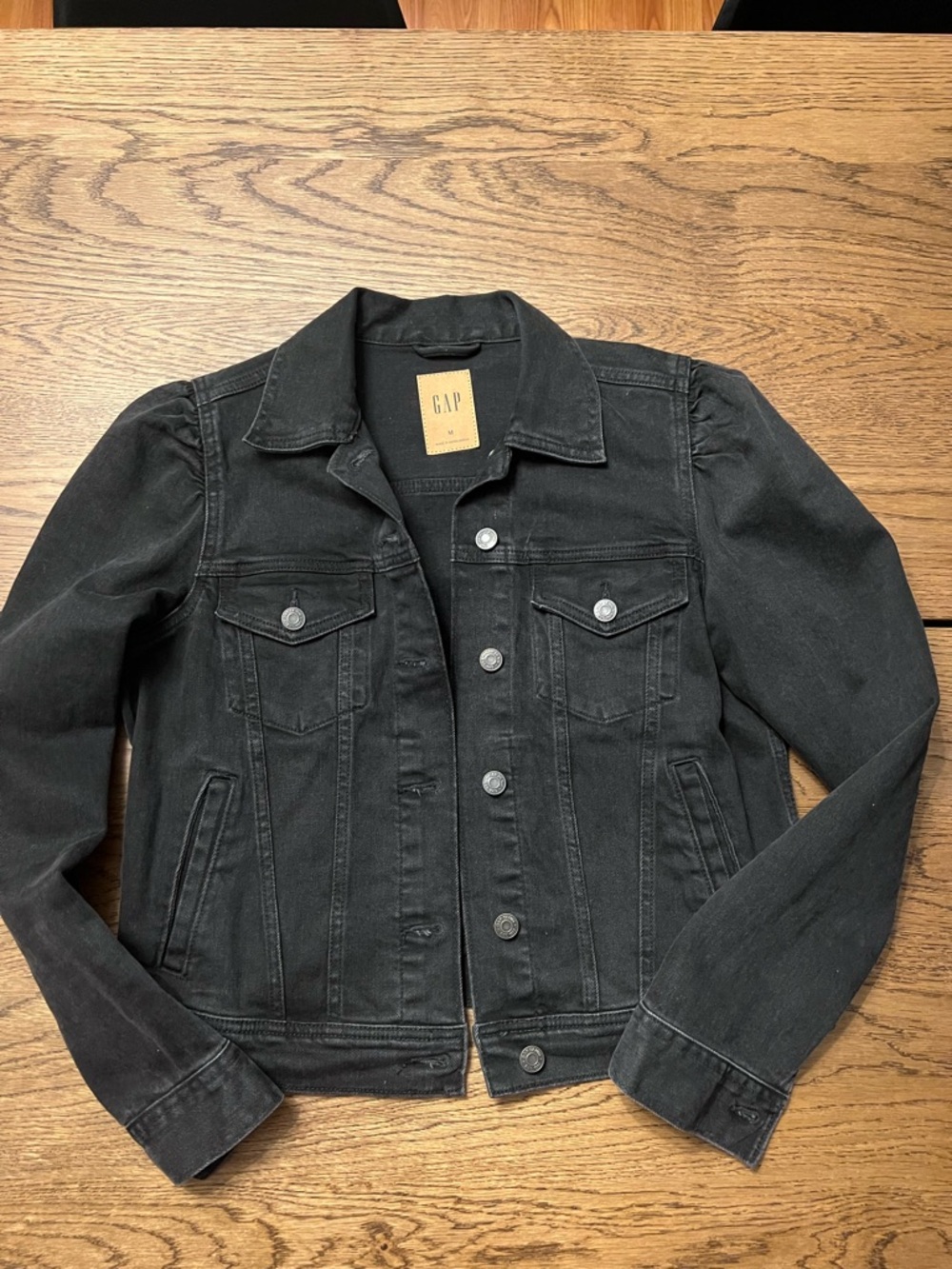 GAP Women's Black Denim Jacket with Button Front